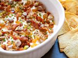 pita chips with 7-layer goat cheese bacon raisins dates dip