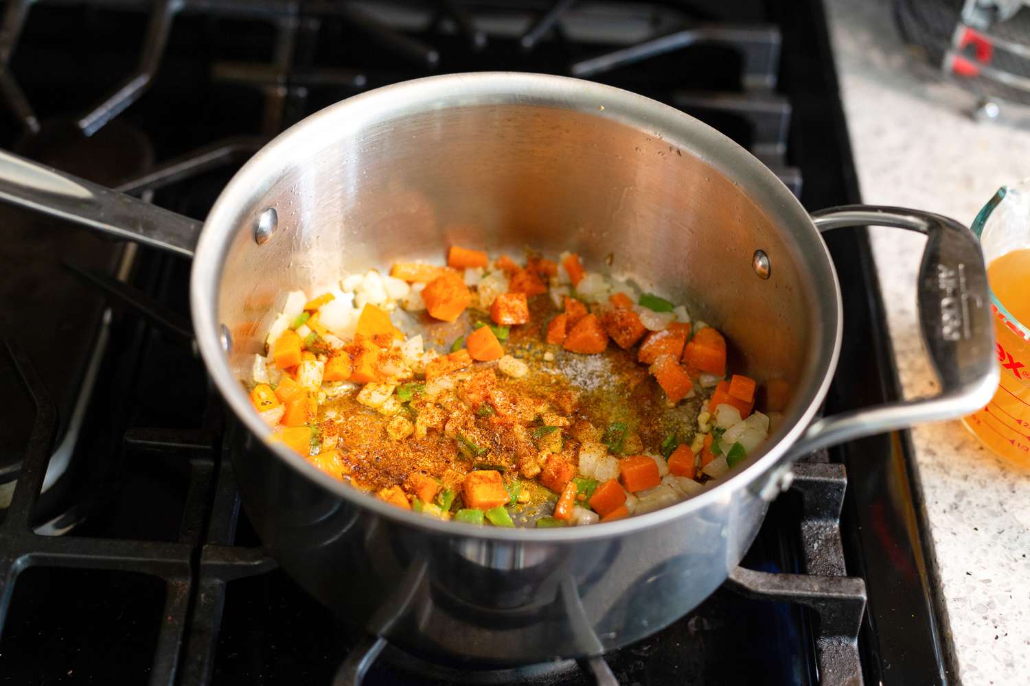 Cooking veggies for vegan queso recipe