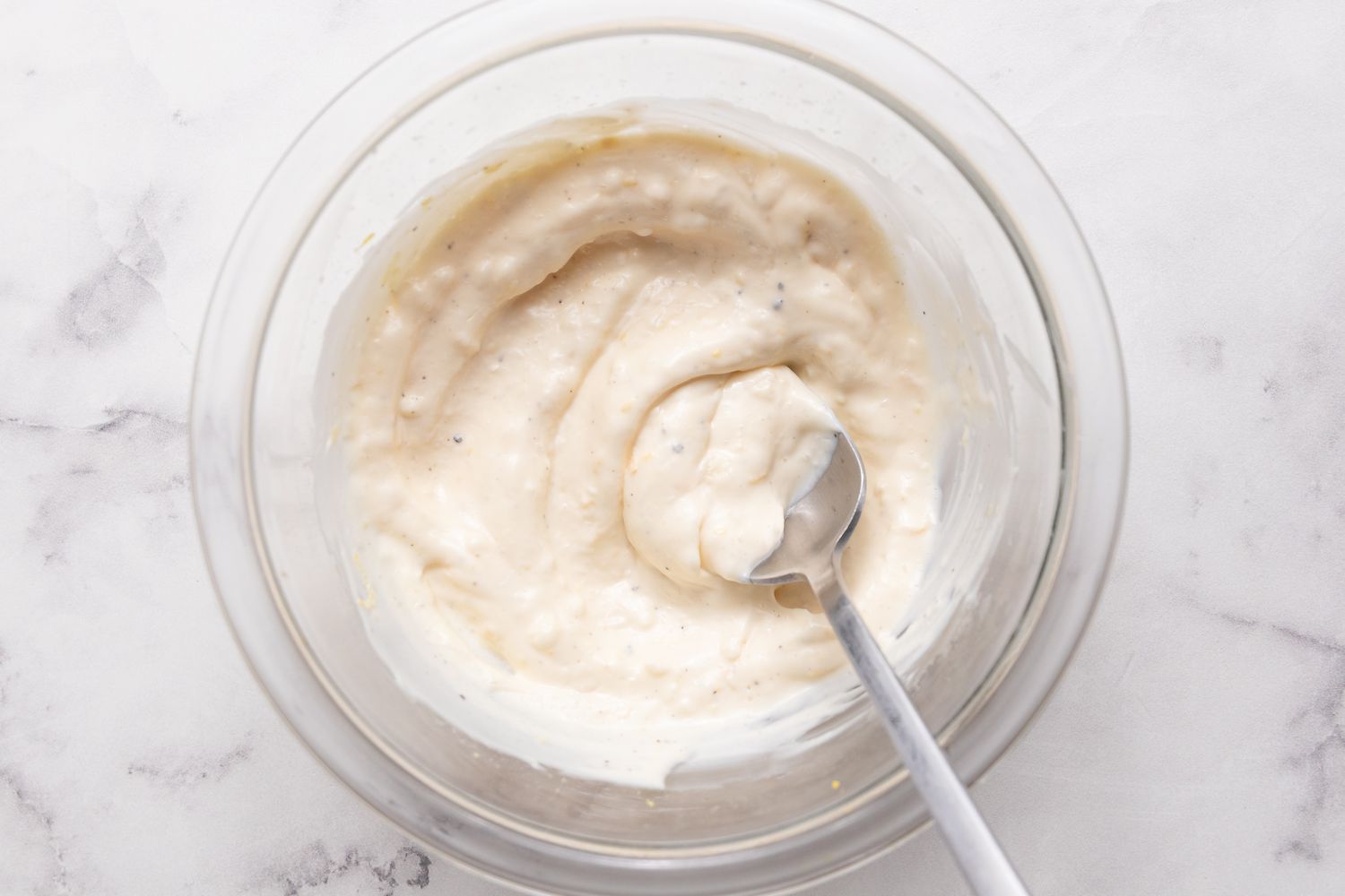 Lemon Garlic Mayo in Bowl for Grilled Bacon-Wrapped Salmon Bites with Lemon Garlic Mayo