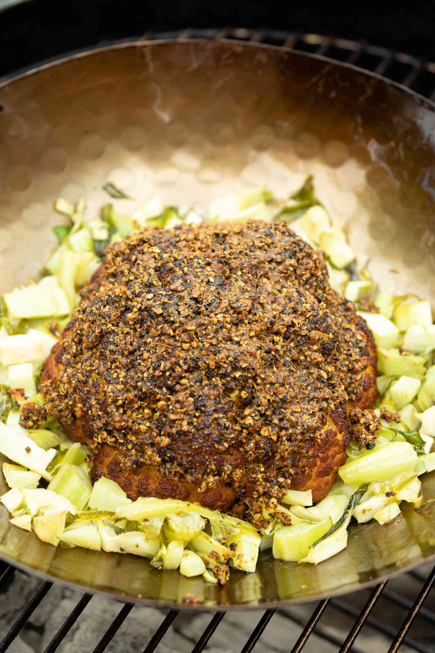 Smoked Whole Cauliflower with Spiced Soy Butter and Satay Sauce