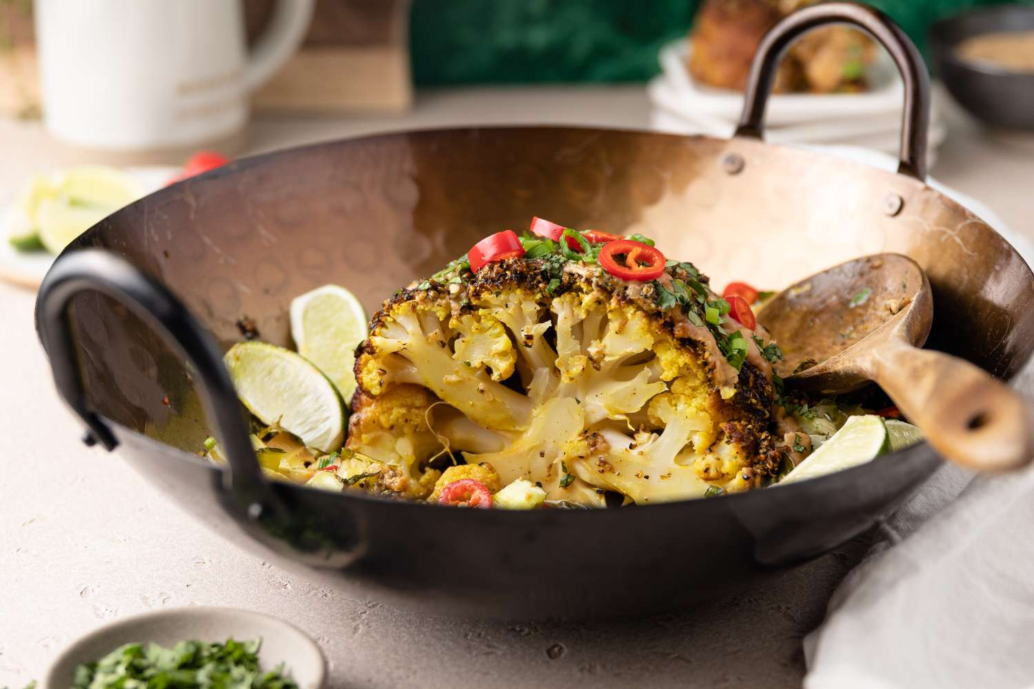 Smoked Whole Cauliflower with Spiced Soy Butter and Satay Sauce