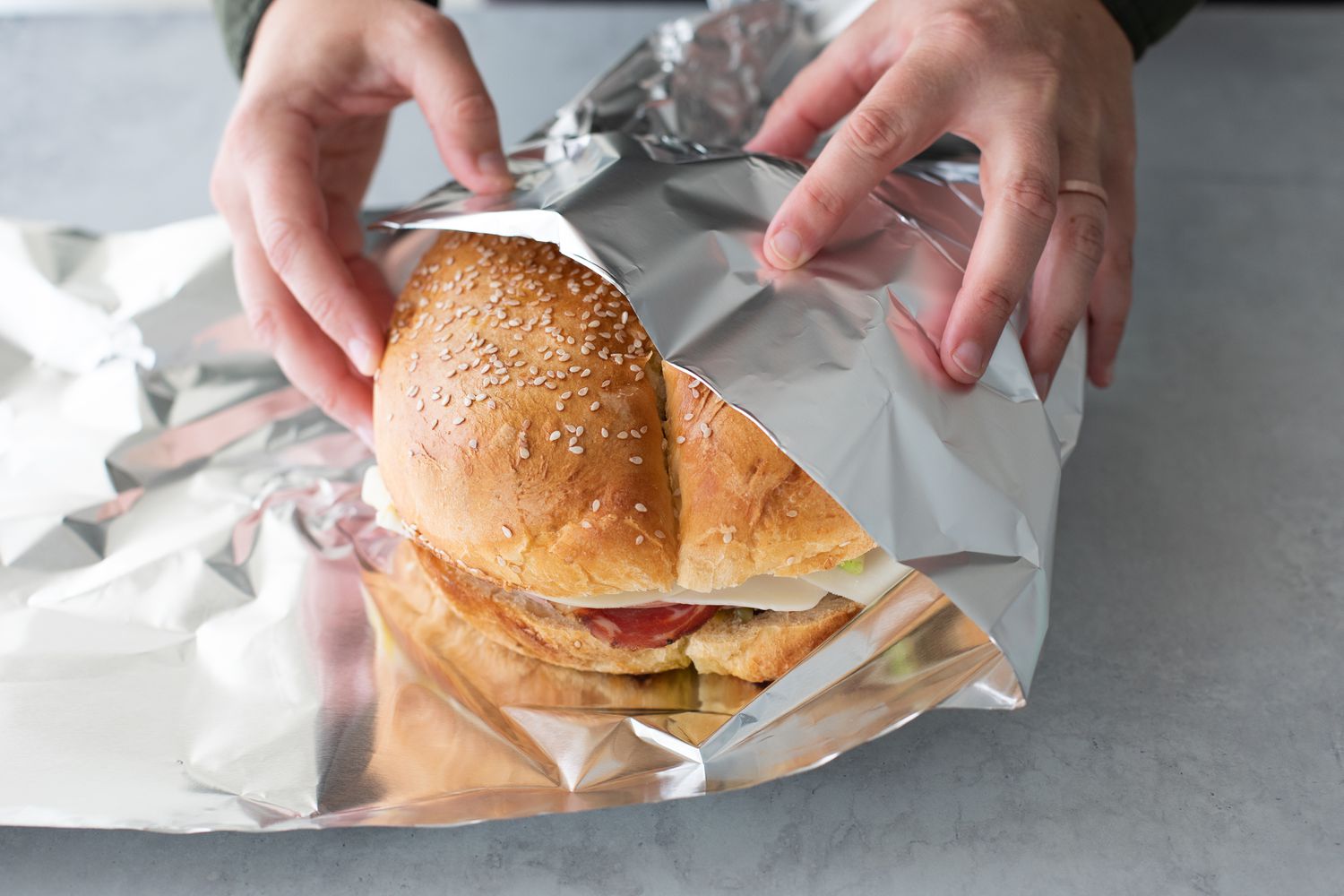 Muffuletta Wrapped in Aluminum Foil 