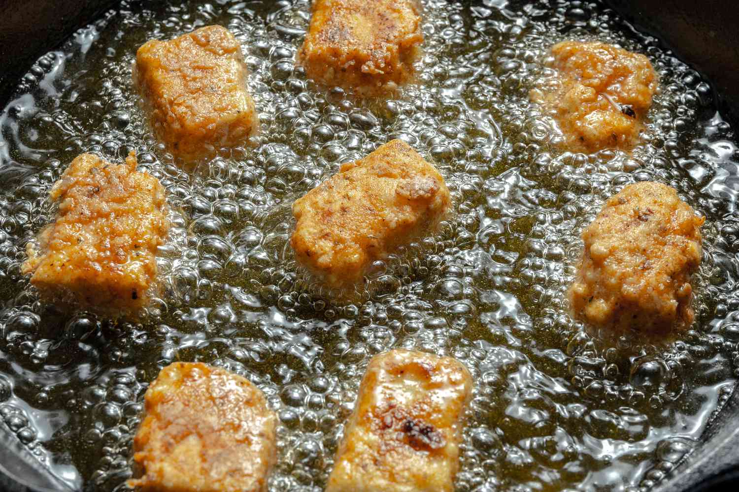 Vegan Chicken Nuggets Flipped to Fry the Other Side