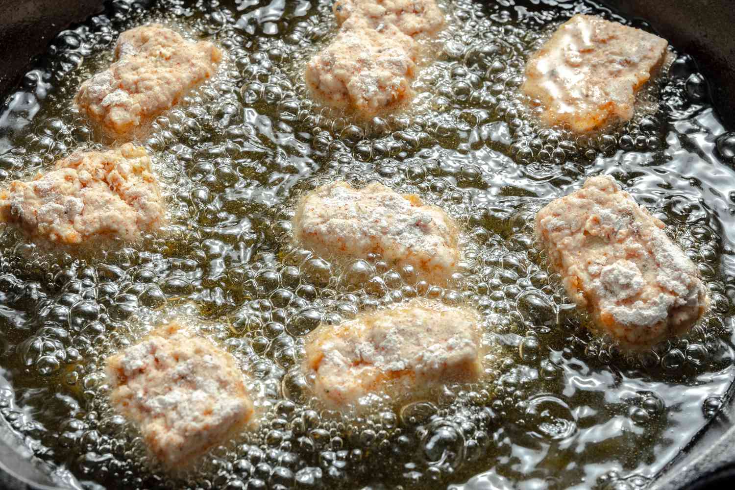 Vegan Chicken Nuggets Frying in Hot Oil