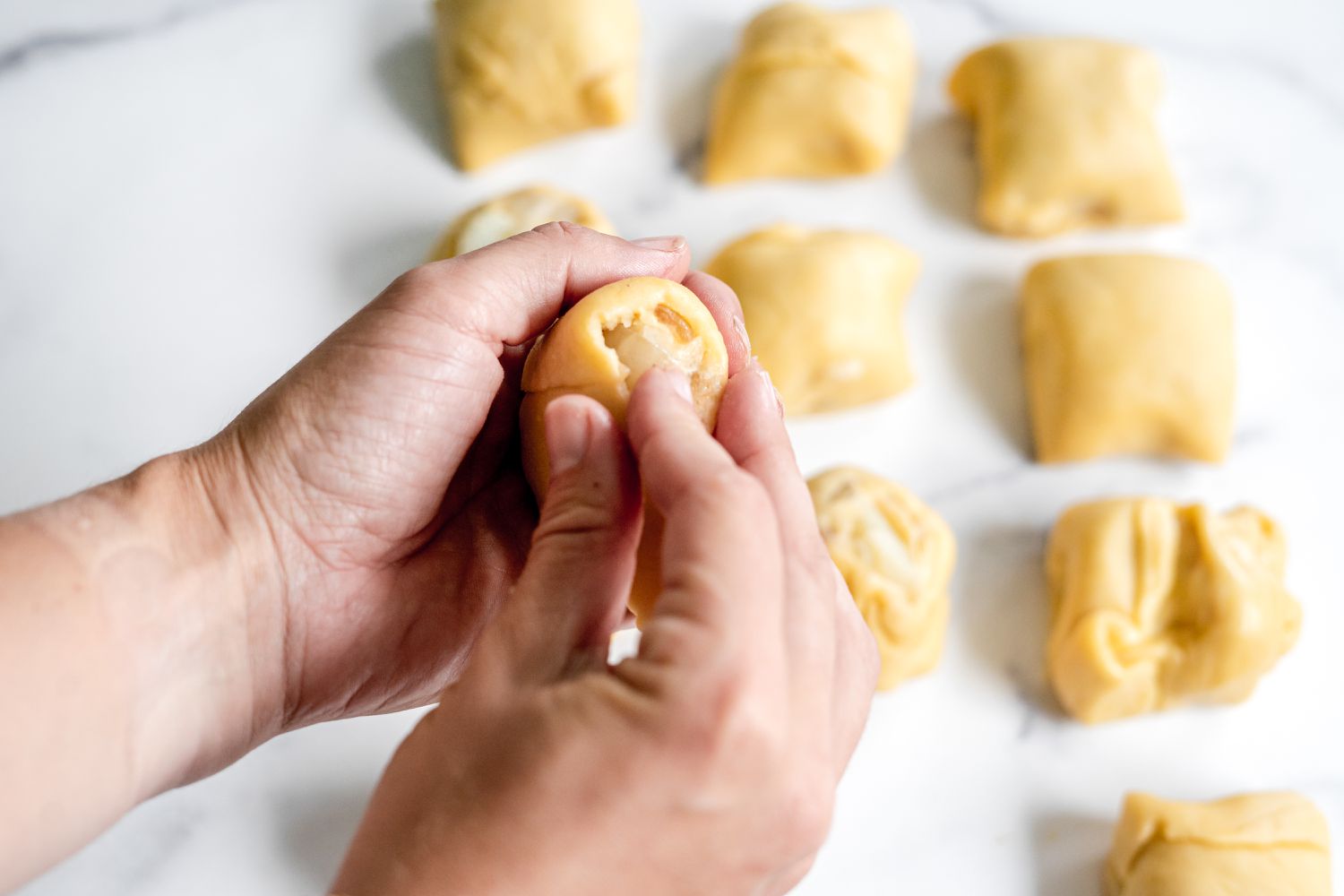 Bottoms of Potato Knishes Folded 