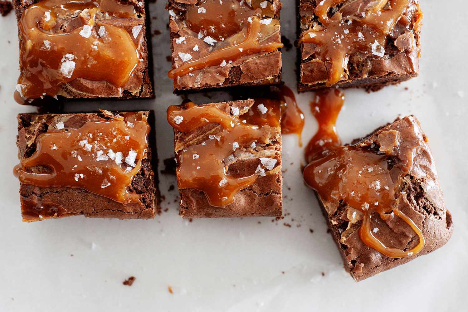 Caramel Swirl Brownies on parchment