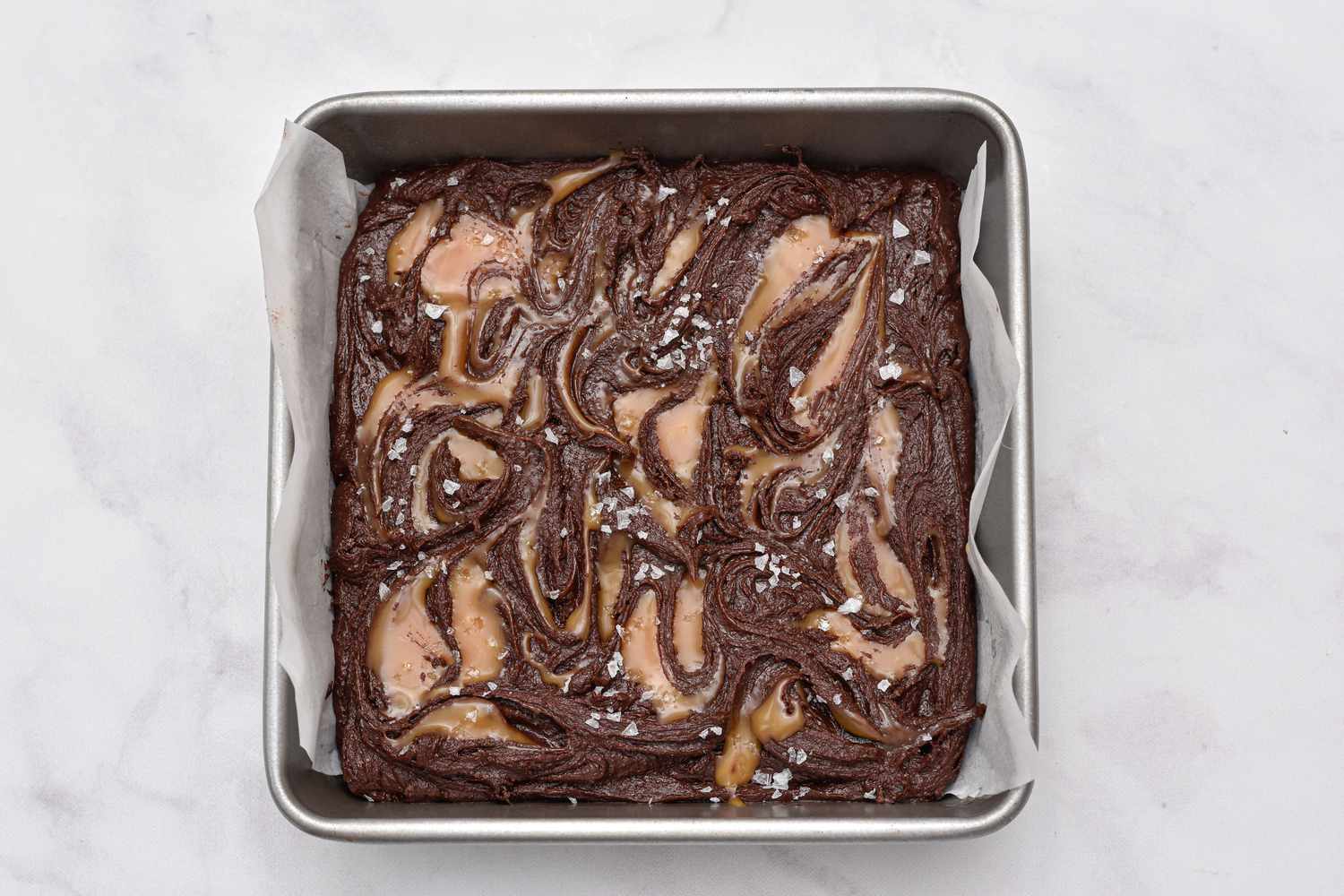 Salted Caramel Brownies in a pan