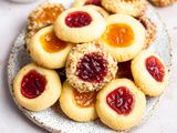 Classic thumbprint cookies on a platter.